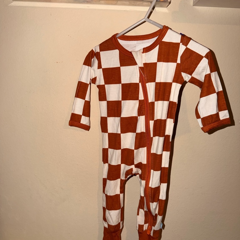 Checkered Kids One Piece - Brown and White